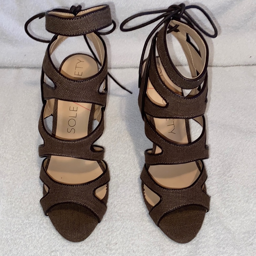Sole Society Khaki Canvas Stella Heels